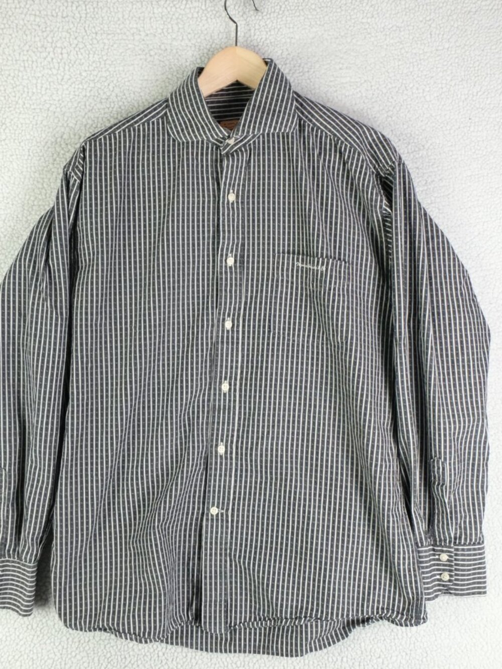 Thomas Browne Shirt Mens Large Black White Striped Button Up Long Sleeve